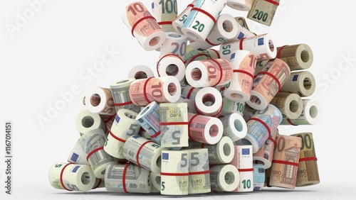 euro banknotes bundle on white background