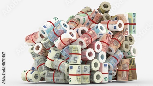 euro banknotes bundle on white background