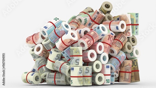 euro banknotes bundle on white background