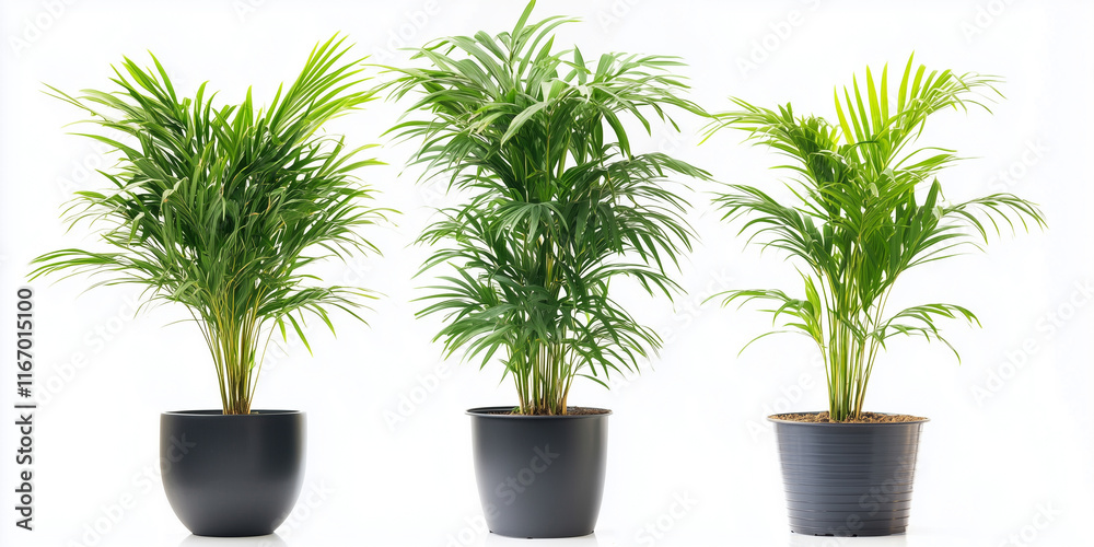 Fototapeta premium Elegant indoor potted palm plant collection isolated on white