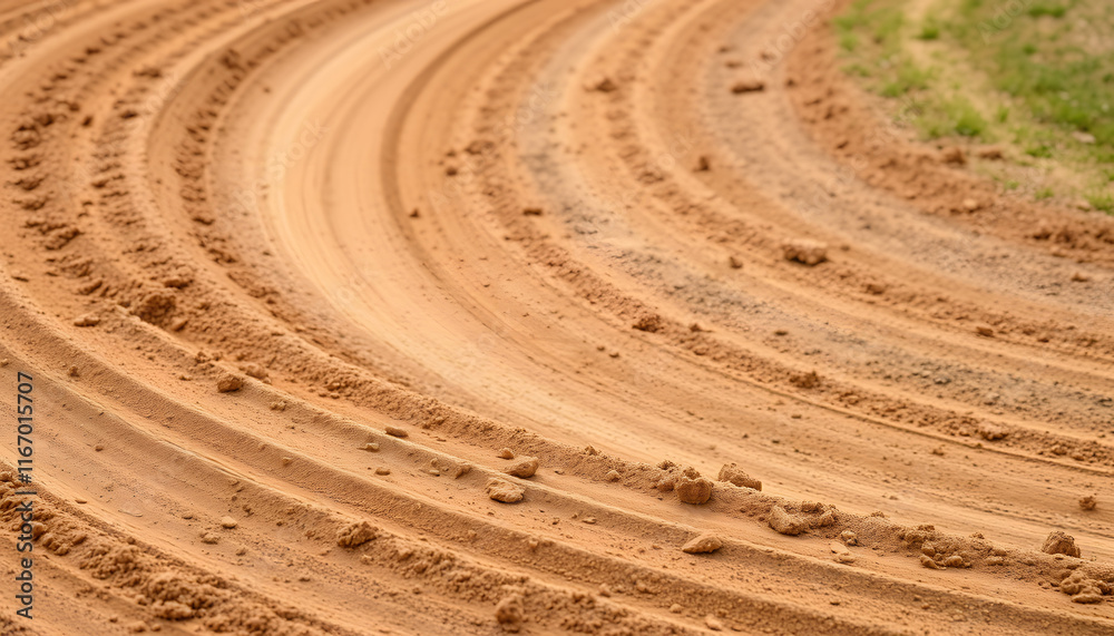 Naklejka premium graded clay-rich dirt along a turn at a dirt race track, smooth light. isolated with white highlights