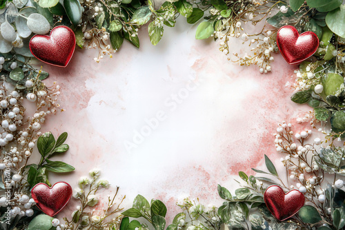 Pink and red hearts on light ground with space for text, Valentine's Day Card, Background