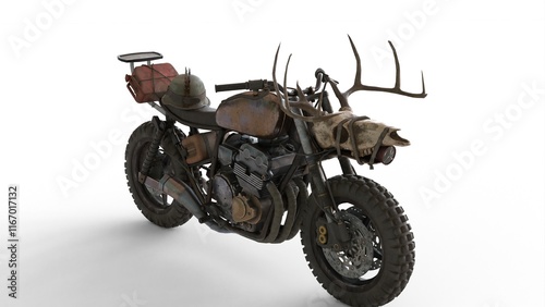 post apo motorcycle with white background