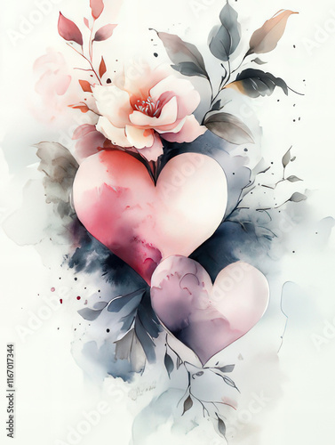 elegant Valentine's Day design, Hearts on watercolor ground with space for text, Valentine's Day Card, Background