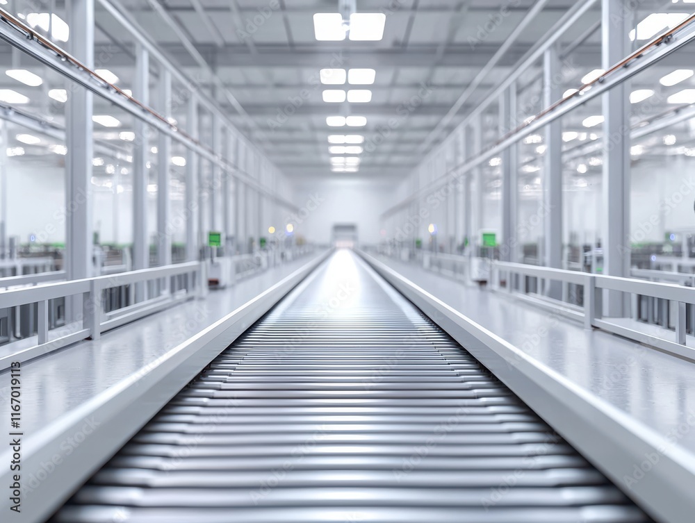 Fototapeta premium Wide angle view of automated production lines industrial efficiency in a clean factory environment