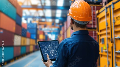 Logistics operation management warehouse digital mapping shipping yard aerial view supply chain optimization