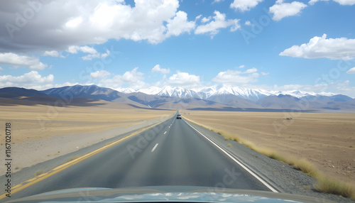 The wonderful driving views on the Ustyurt Plateau toward the panoramas of Boszhira, Mangystau. isolated with white highlights photo