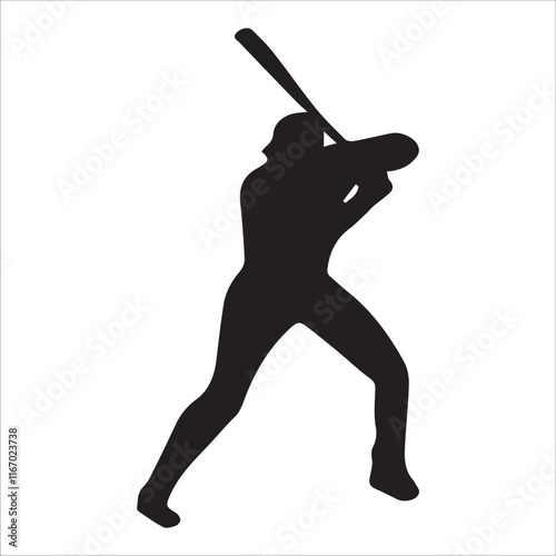 Baseball bat and ball vector illustration, Baseball player logo design, Simple silhouette sports players, baseball lover fan