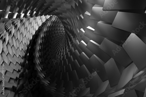 Fototapeta Naklejka Na Ścianę i Meble -  Abstract spiral tunnel with metallic scales. 3d render.