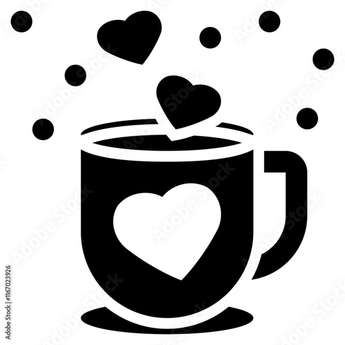 coffee mug heart love happy solid glyph icon