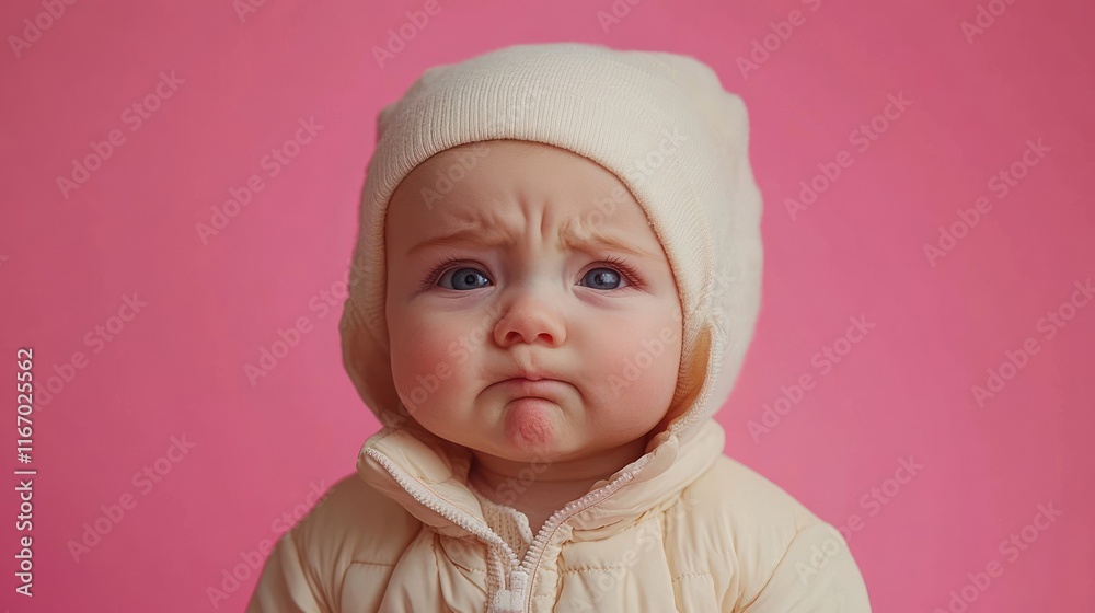 Crying Baby Portrait Frustrated Upset Child Emotional Expression Pink Background Crying Baby Portrait Frustrated Upset Child Emotional Expression Pink Background