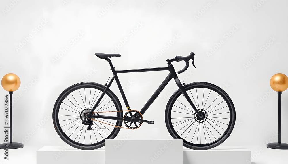 Fototapeta premium Isolated black racing bike on the podium, Paper Cutout style. isolated with white highlights