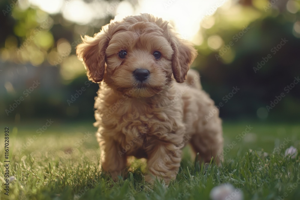 Adorable Cavapoo Puppy in a Sunny Garden Adorable Cavapoo Puppy in a Sunny Garden