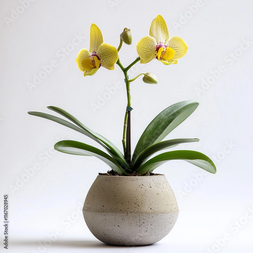 Blooming orchid plant in flower pot isolated on transparent background