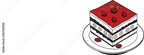 Delicately proportioned slice of tiramisu vector art illustration