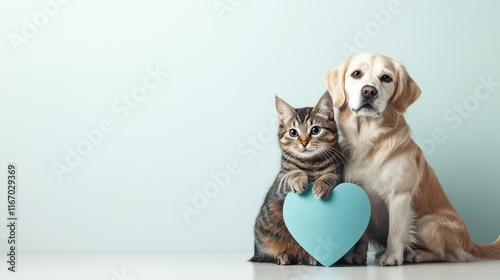 Cat and Dog Playing Together in Front of a Light Background