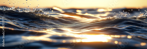 transparent clear calm water surface texture with splashes and bubbles. photo