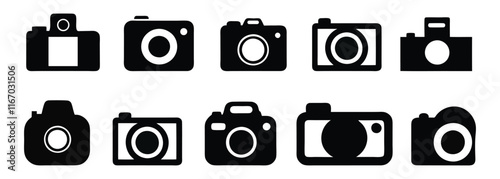 Camera icon set. photo camera icon. snapshot capture photograph shutter flash digital app modern minimalist symbol. Vector illustration.