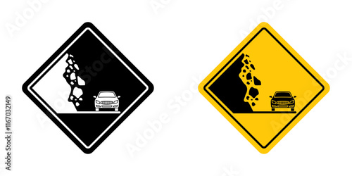 Falling rocks or debris warning road sign vector