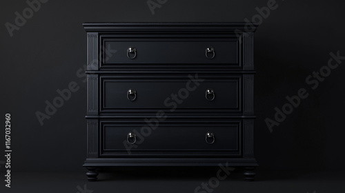 black  wooden chest of drawers isolated onblack background ,  furniture  photo