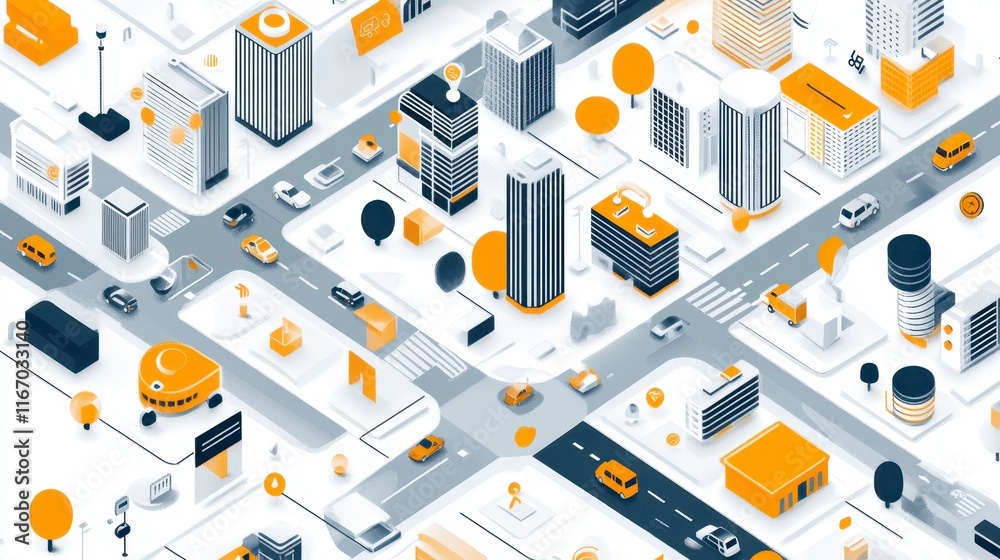 Obraz premium Isometric Cityscape Illustration Urban Infrastructure Smart City Technology Transportation