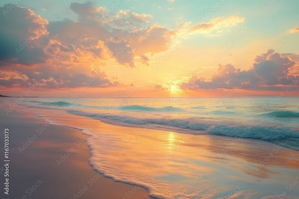 serene beach sunset tropical paradise calming ocean waves beautiful landscape serene beach sunset tropical paradise calming ocean waves beautiful landscape
