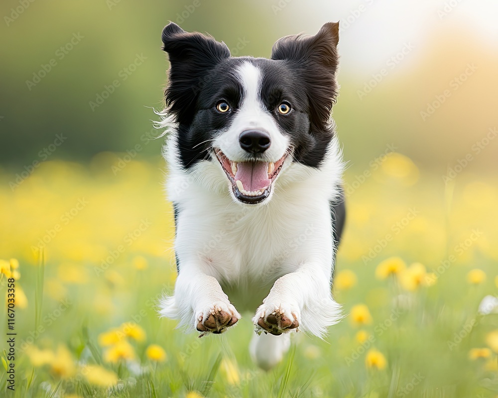 Energetic Border Collie Fetching Stick in Meadow, Petfluencer Energetic Border Collie Fetching Stick in Meadow, Petfluencer