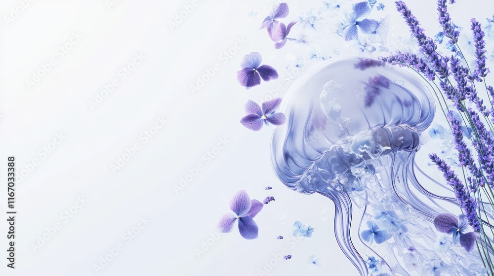 Fototapeta premium Translucent jellyfish with purple flowers.