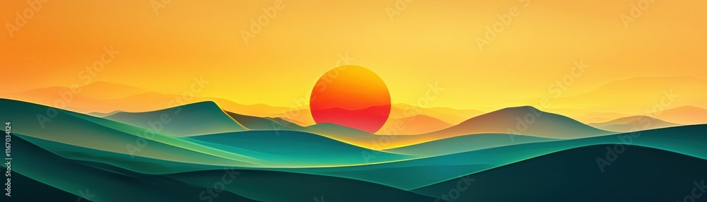 Obraz premium A breathtaking sunset illuminating rolling hills, creating a peaceful and serene atmosphere in vibrant colors.