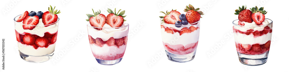 Layered Strawberry Cream Parfaits in Elegant Glasses with Fresh Seasonal Berries and Whipped Cream A Delicious and Refreshing Dessert or Snack for Summer Gatherings and Indulgent Treats Layered Strawberry Cream Parfaits in Elegant Glasses with Fresh Seasonal Berries and Whipped Cream A Delicious and Refreshing Dessert or Snack for Summer Gatherings and Indulgent Treats
