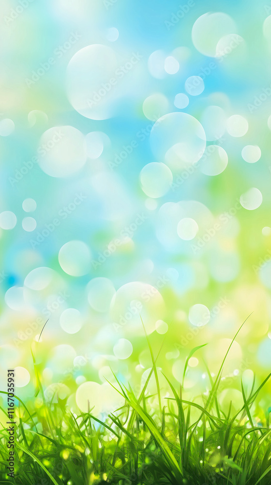 Fototapeta premium defocused blurred green grass and blue sky background