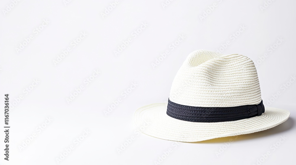 Stylish White Straw Fedora Hat with Black Band Summer Fashion Accessory Stylish White Straw Fedora Hat with Black Band Summer Fashion Accessory