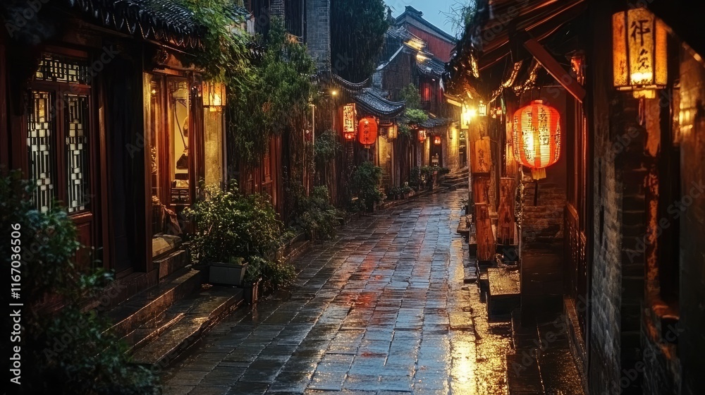 Fototapeta premium Narrow street at night China.