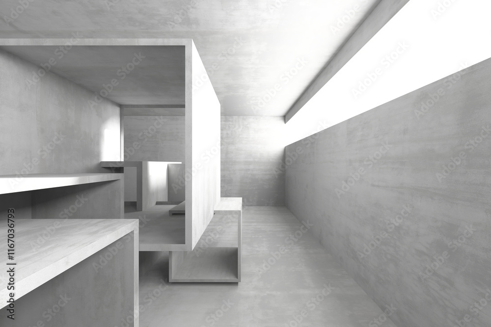 Minimalist abstract interior with geometric concrete forms. 3d render Minimalist abstract interior with geometric concrete forms. 3d render