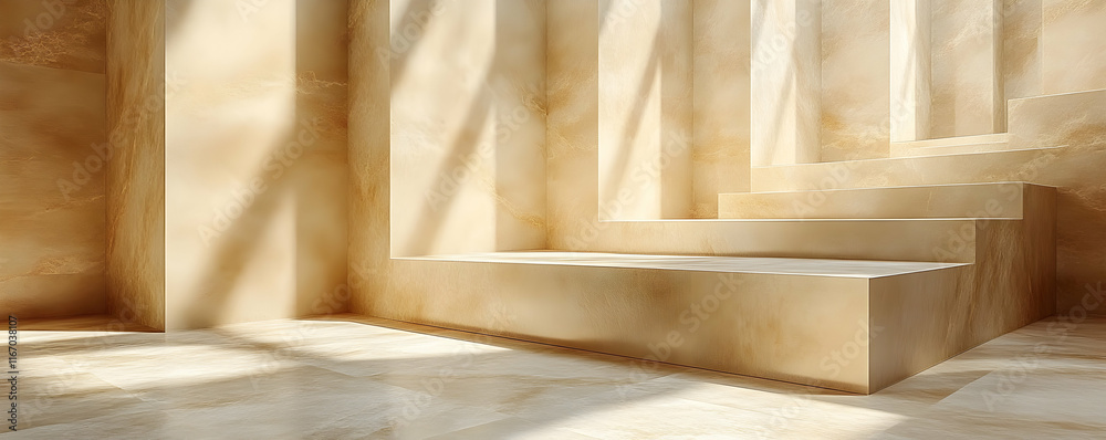 Beige Stone Steps 3D Rendering Background Image Beige Stone Steps 3D Rendering Background Image