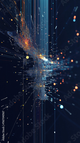 Abstract AI-driven data visualization, emphasizing the relationship between data clusters and highlighting outliers for better analysis of trends and patterns. photo