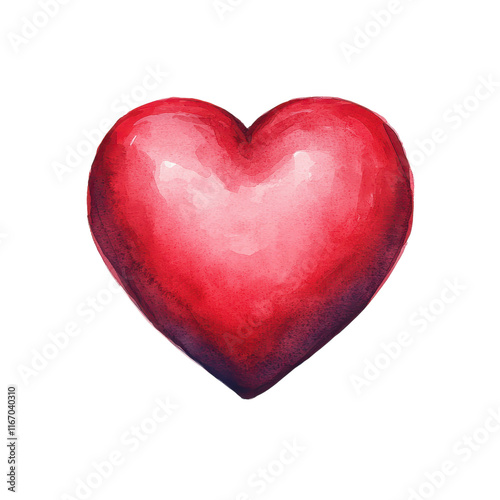 This vibrant watercolor heart is a symbol of romantic passion  love  and deep affection  The painting features a stylized  textured heart in a striking shade of red  creating a classic