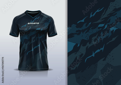 T-shirt mockup abstract texture grunge texture stripe line sport jersey design for football, soccer, racing, esports, running, in black color