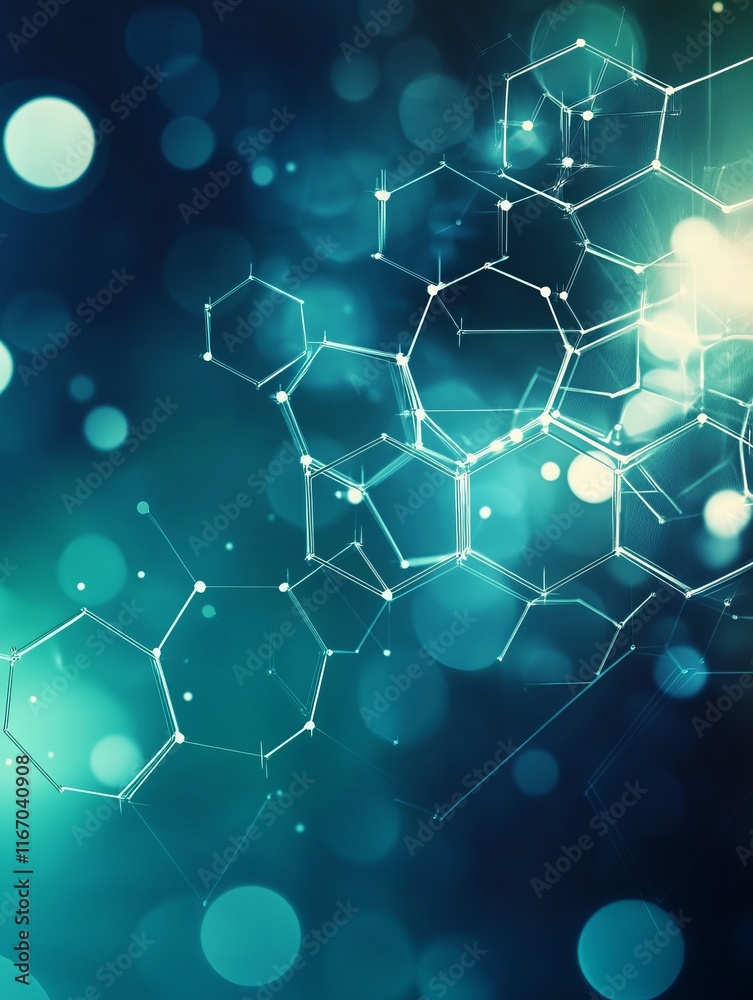 Obraz premium Abstract hexagonal molecular structure forming complex connections on blurred background