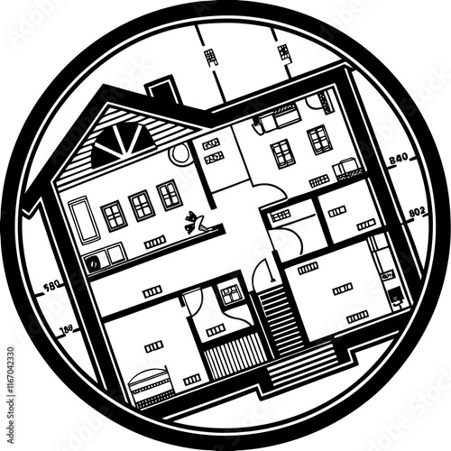"Editable Vector Sketch of Building Blueprint Design"