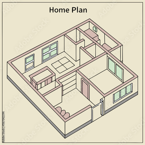 "Editable Vector Sketch of Building Blueprint Design"