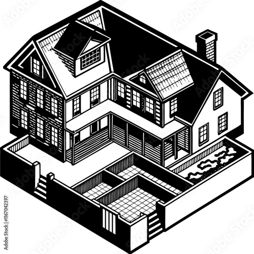 "Editable Vector Sketch of Building Blueprint Design"