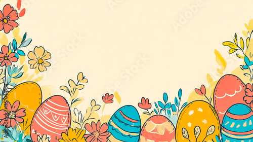 Doodle easter background with eggs and flower.