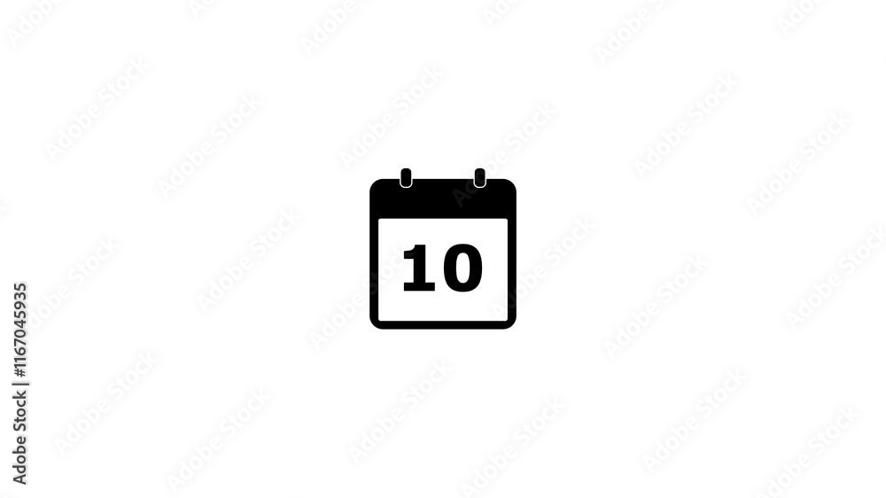 10 Day Calendar icon Animation.Simple calendar with date concept white background.