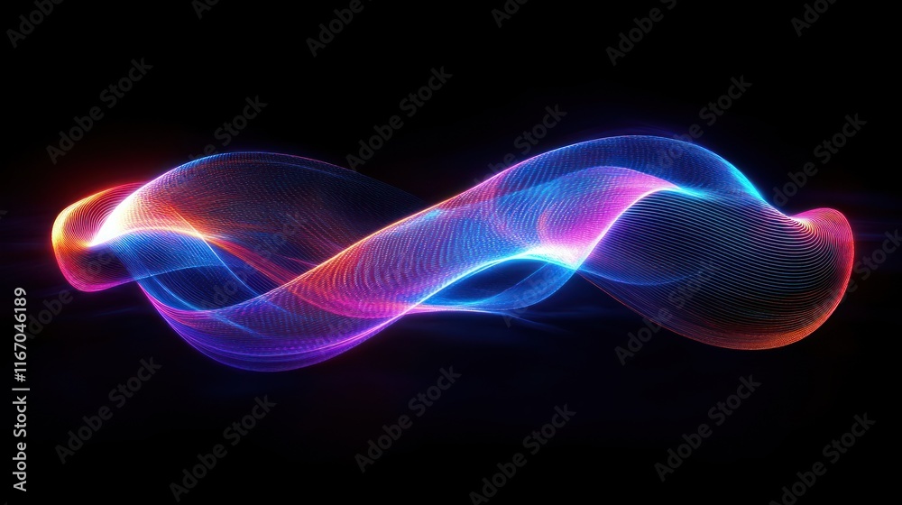 Fototapeta premium Abstract glowing wave, vibrant colors on black background.