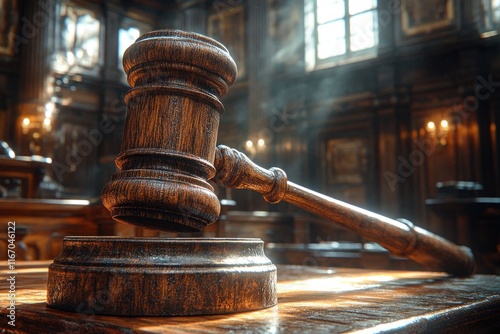 Gavel in Courtroom with Blurred Child Symbolizing Custody and Family Law photo