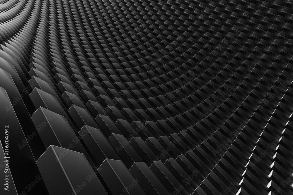 Fototapeta premium Abstract geometric pattern with black cubes and dynamic waves. 3d render.