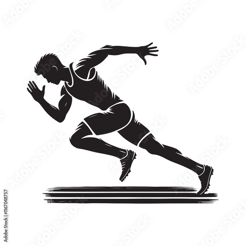 Track and Field Silhouette Vector Illustration, Solid White Background.