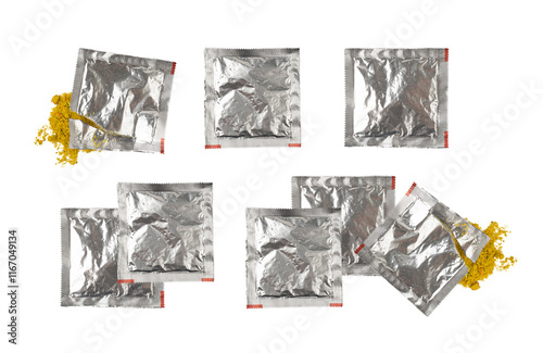 Seasoning Powder Package Isolated, Square Foil Bag, Powder Seasoning, Dry Msg, Instant Noodle Soup photo