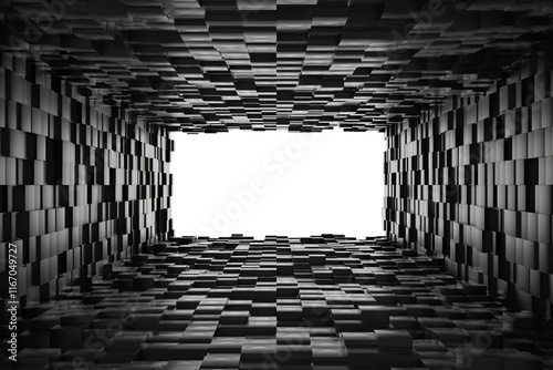 Fototapeta Naklejka Na Ścianę i Meble -  Abstract geometric tunnel with black cubes creating modern 3d architecture perspective. 3d render.